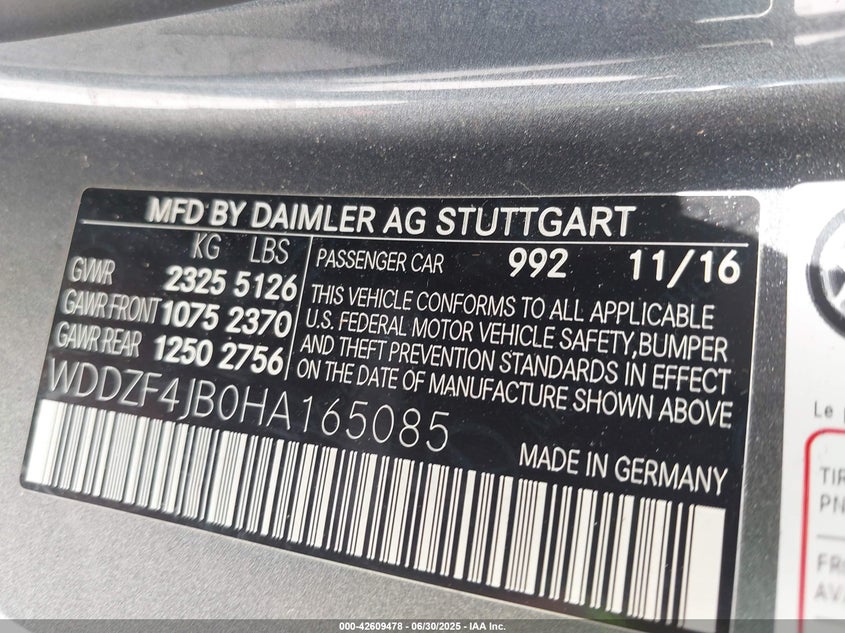 VIN WDDZF4JB0HA165085 2017 MERCEDES-BENZ E 300