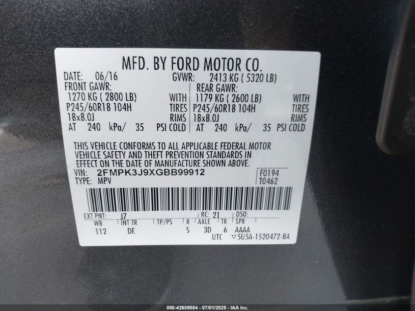 2016 FORD EDGE SEL - 2FMPK3J9XGBB99912