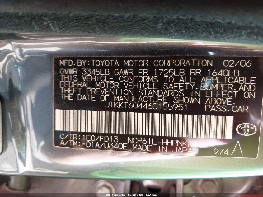 2006 Scion Xa VIN: JTKKT604460155951 Lot: 42609769