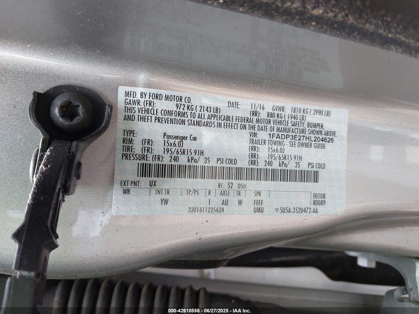 2017 FORD FOCUS S - 1FADP3E27HL204626