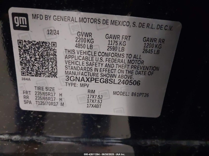 2025 CHEVROLET EQUINOX AWD LT - 3GNAXPEG8SL240506