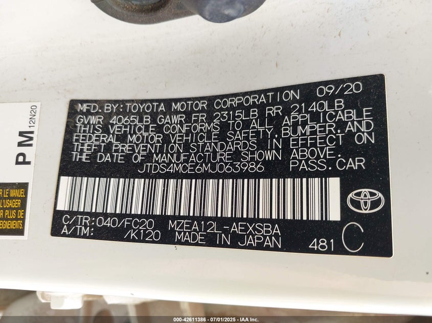 2021 Toyota Corolla Se/Se Apex Edition/Se Nightshade Edition VIN: JTDS4MCE6MJ06398 Lot: 42611386