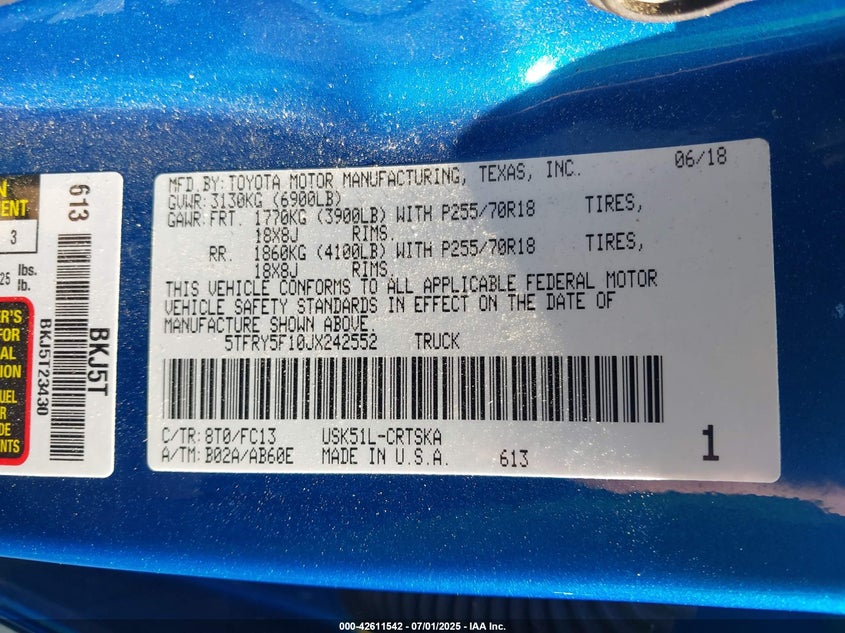 2018 TOYOTA TUNDRA SR5 5.7L V8 - 5TFRY5F10JX242552