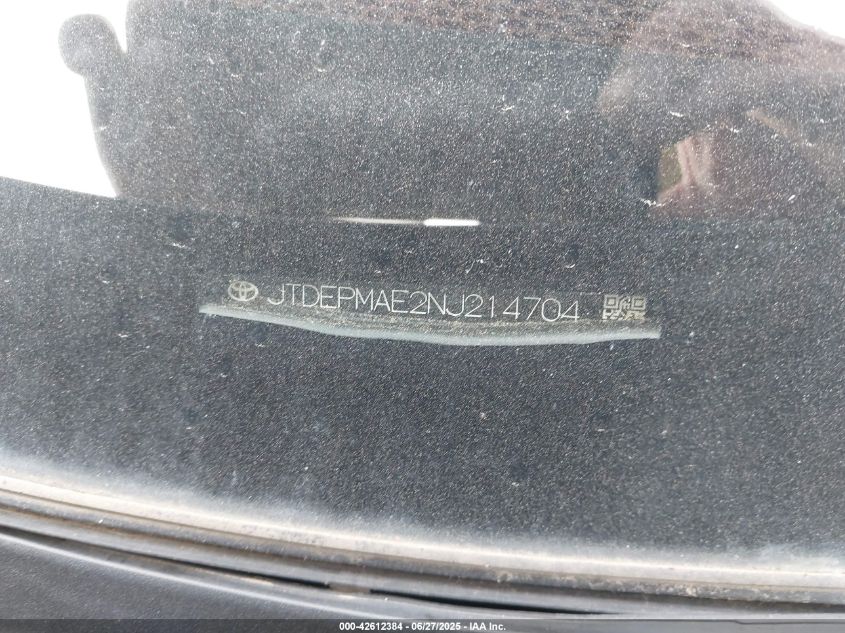 2022 Toyota Corolla Le VIN: JTDEPMAE2NJ214704 Lot: 42612384