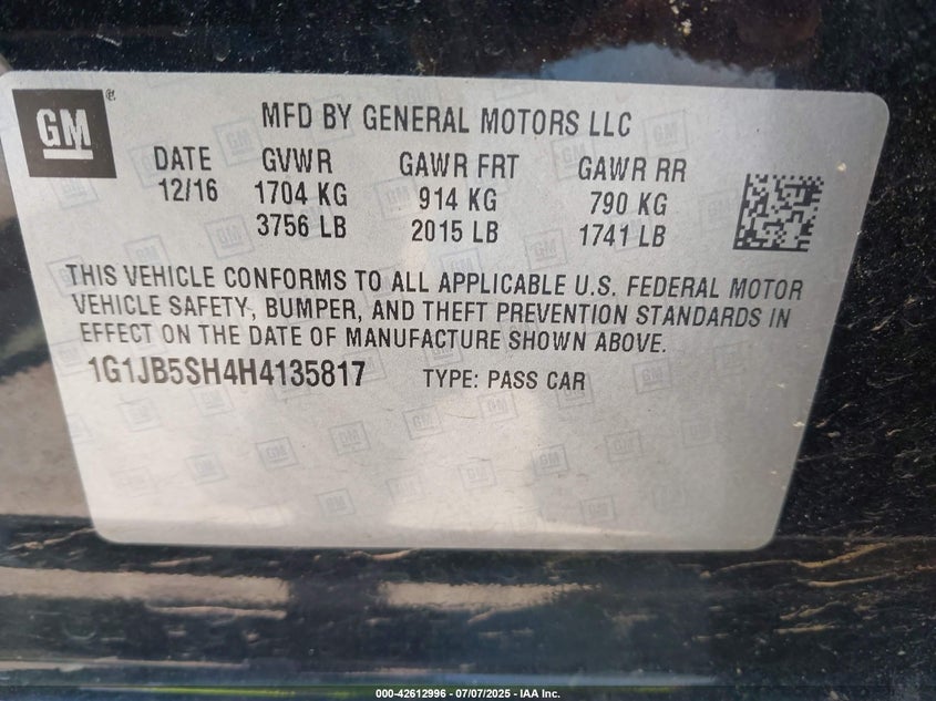 2017 CHEVROLET SONIC LS AUTO - 1G1JB5SH4H4135817