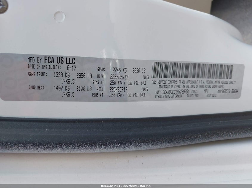 2017 DODGE GRAND CARAVAN SXT - 2C4RDGCG1HR799754