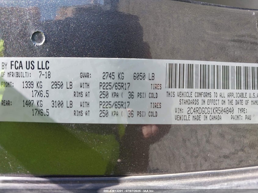 2019 DODGE GRAND CARAVAN SXT - 2C4RDGCG1KR504840