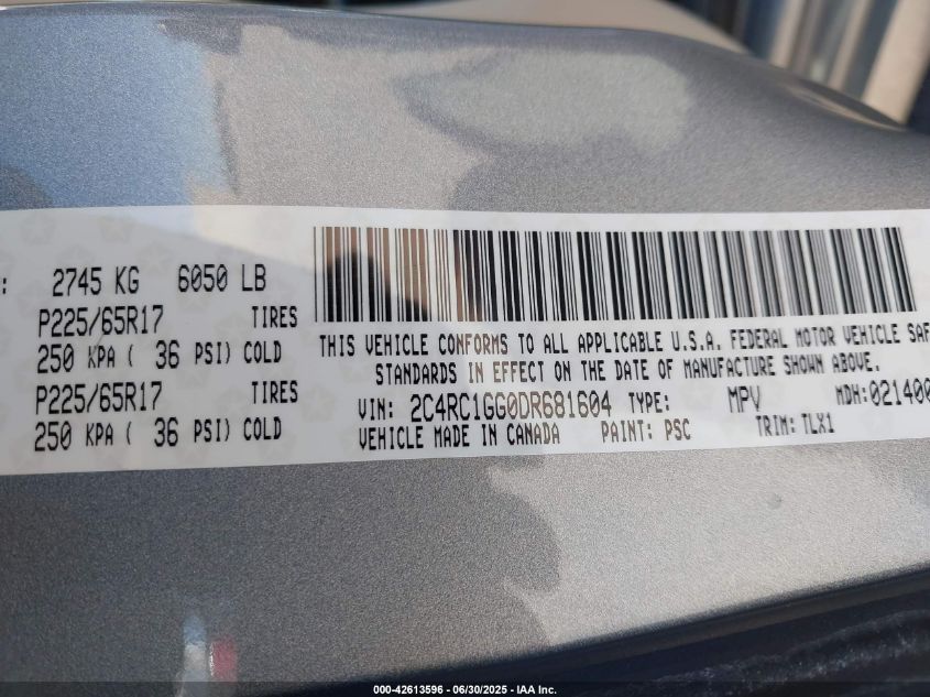 2013 Chrysler Town & Country Limited VIN: 2C4RC1GG0DR681604 Lot: 42613596