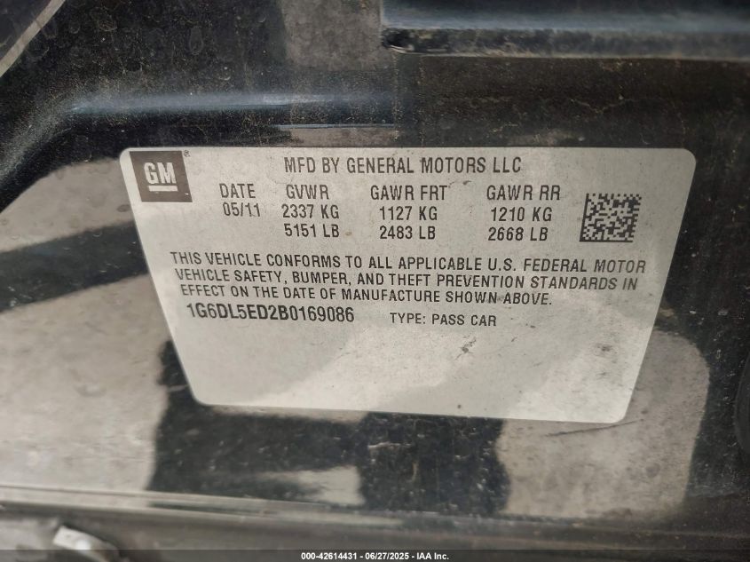 2011 Cadillac Cts Standard VIN: 1G6DL5ED2B0169086 Lot: 42614431