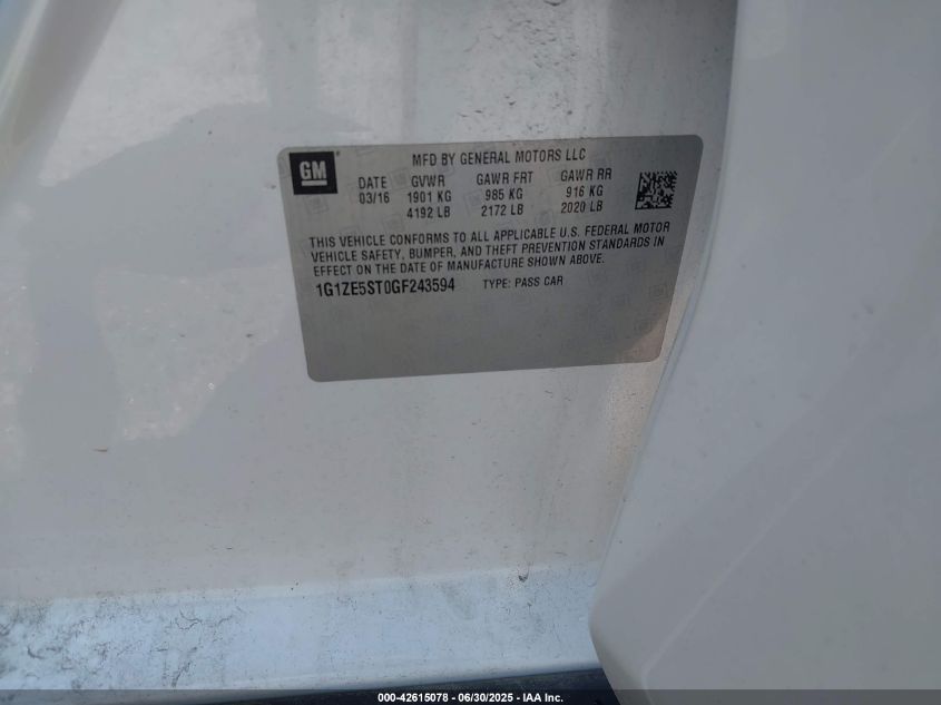 2016 CHEVROLET MALIBU 1LT - 1G1ZE5ST0GF243594