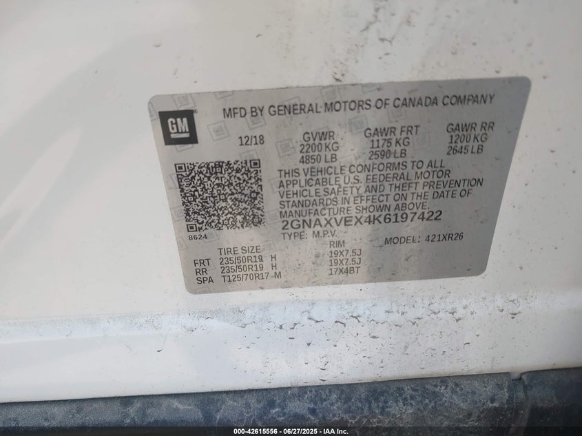 2019 CHEVROLET EQUINOX LT - 2GNAXVEX4K6197422