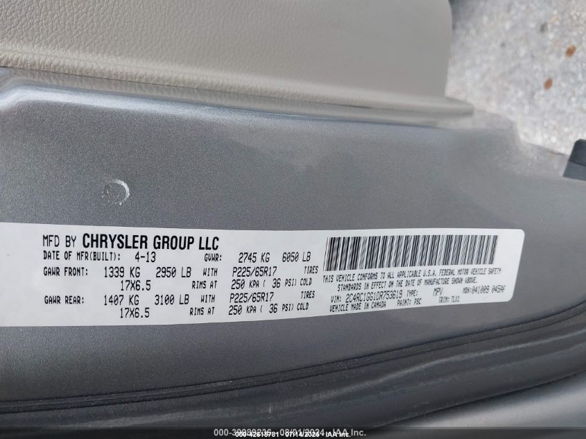 2013 Chrysler Town & Country Limited VIN: 2C4RC1GG1DR753619 Lot: 42615781