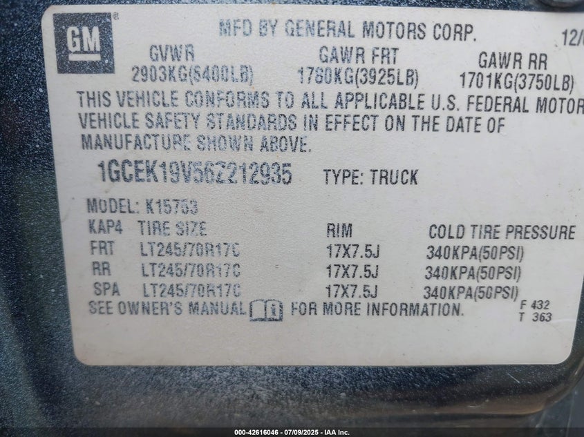 2006 Chevrolet Silverado 1500 Work Truck VIN: 1GCEK19V56Z212935 Lot: 42616046