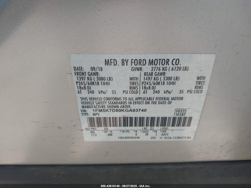 2019 Ford Explorer 3.5 Xlt Silver Lot 111042616146 Vin 1FM5K7D80KGA03740