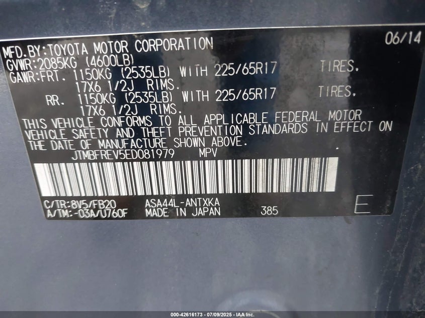 2014 TOYOTA RAV4 LE - JTMBFREV5ED081979