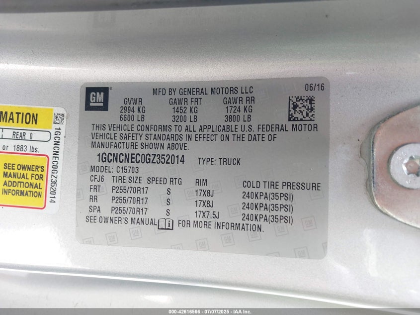 2016 Chevrolet Silverado 1500 Ls VIN: 1GCNCNEC0GZ352014 Lot: 42616566