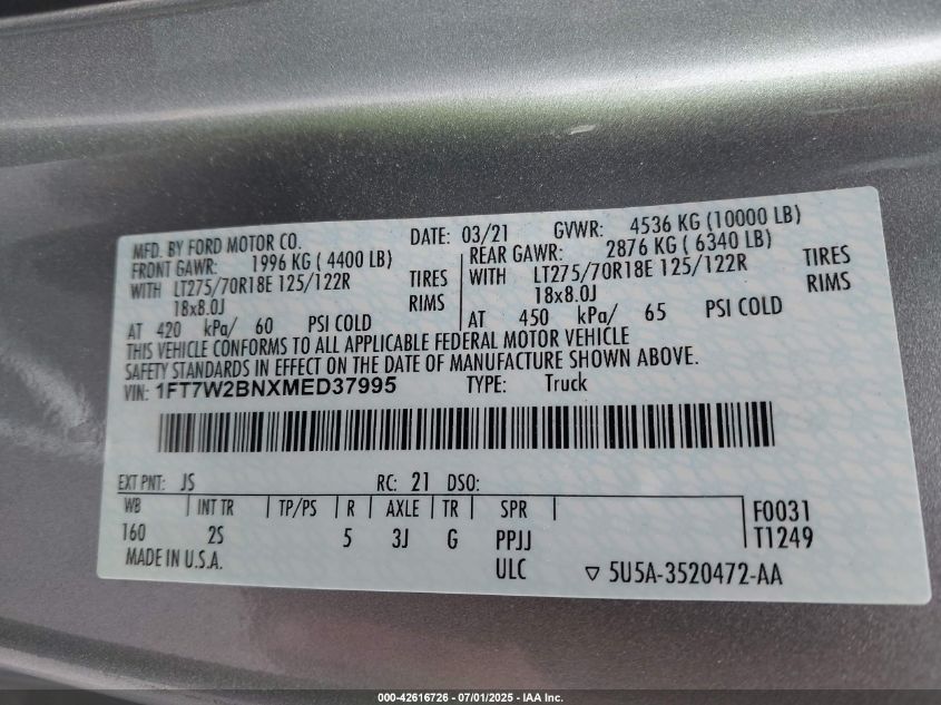 2021 Ford F-250 - 1FT7W2BNXMED37995