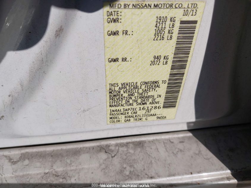 2014 Nissan Altima 2.5 S VIN: 1N4AL3AP7EC161286 Lot: 42617132