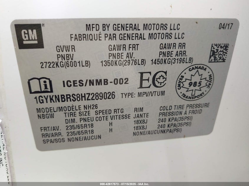 2017 CADILLAC XT5 LUXURY - 1GYKNBRS8HZ289026