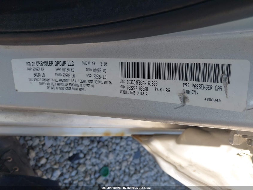 2010 DODGE AVENGER VIN: 1B3CC4FB6AN161608
