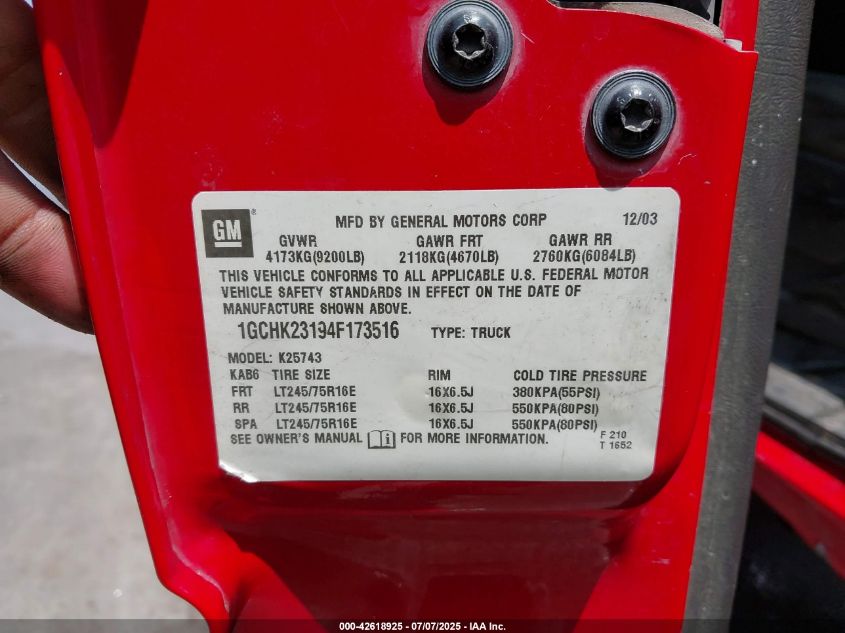 2004 Chevrolet Silverado 2500Hd Ls VIN: 1GCHK23194F173516 Lot: 42618925