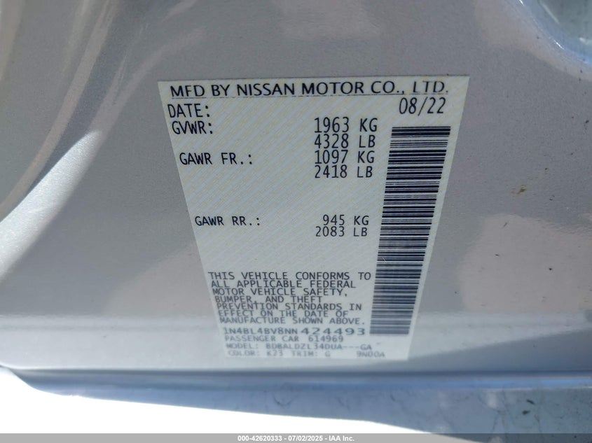 2022 NISSAN ALTIMA S FWD - 1N4BL4BV8NN424493