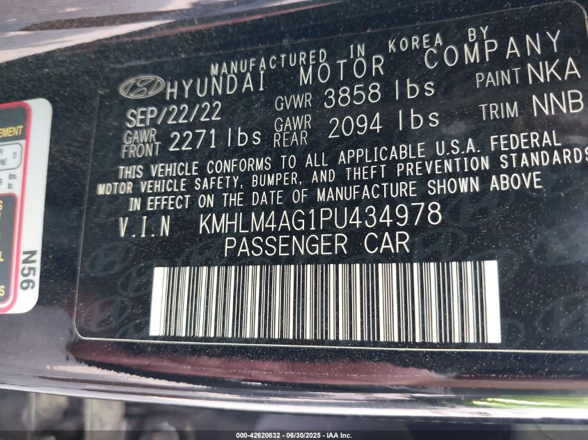 2023 Hyundai Elantra Sel VIN: KMHLM4AG1PU434978 Lot: 42620832