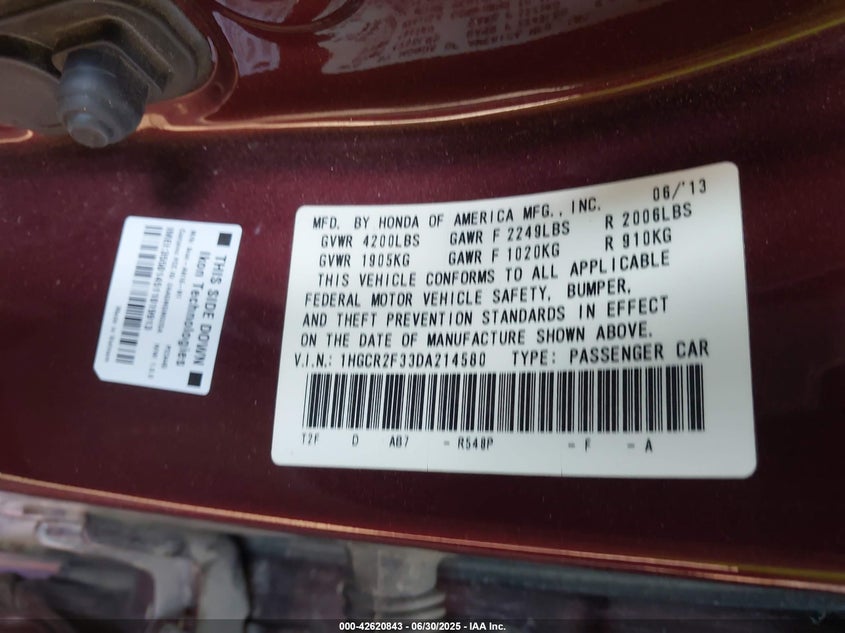 2013 HONDA ACCORD LX - 1HGCR2F33DA214580