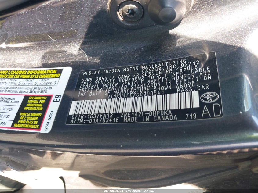2012 TOYOTA COROLLA MATRIX VIN: 2T1KU4EE7CC800541