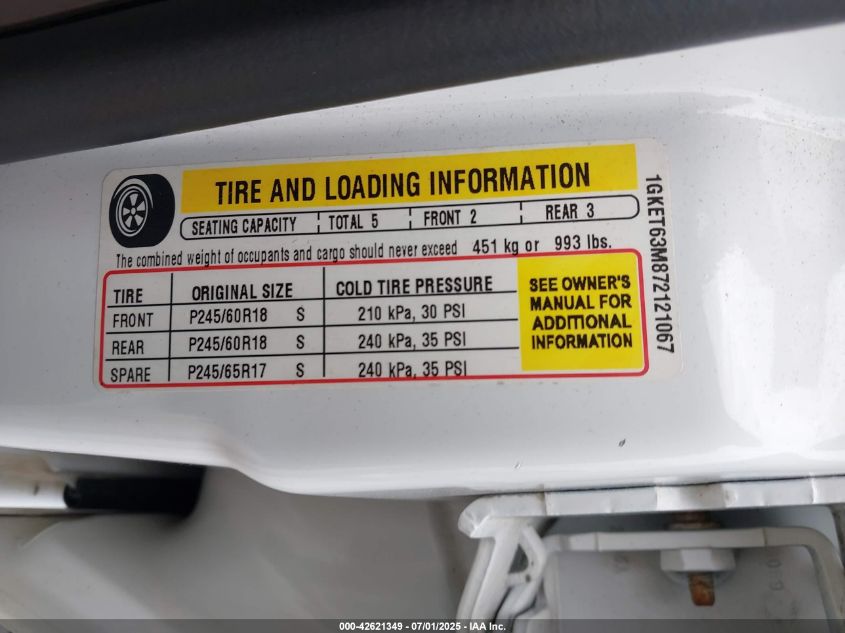 2007 GMC Envoy Denali VIN: 1GKET63M872121067 Lot: 42621349