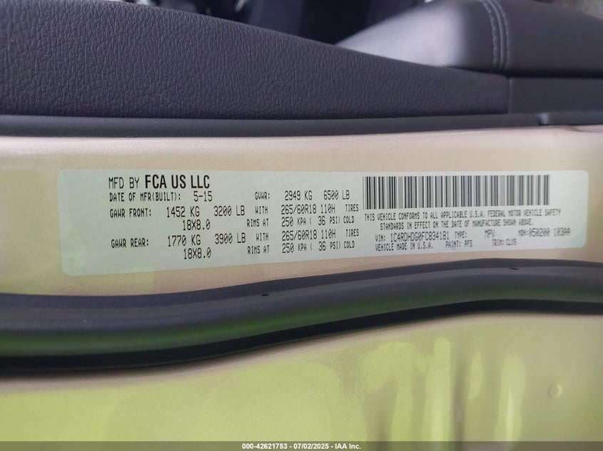 2015 DODGE DURANGO LIMITED - 1C4RDHDG0FC834181