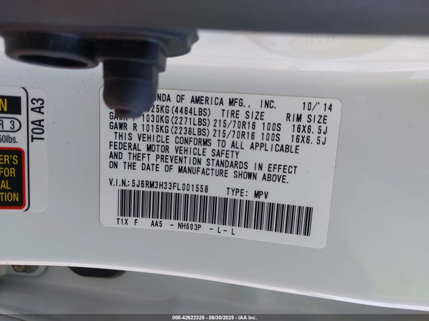 2015 HONDA CR-V LX - 5J6RM3H33FL001558