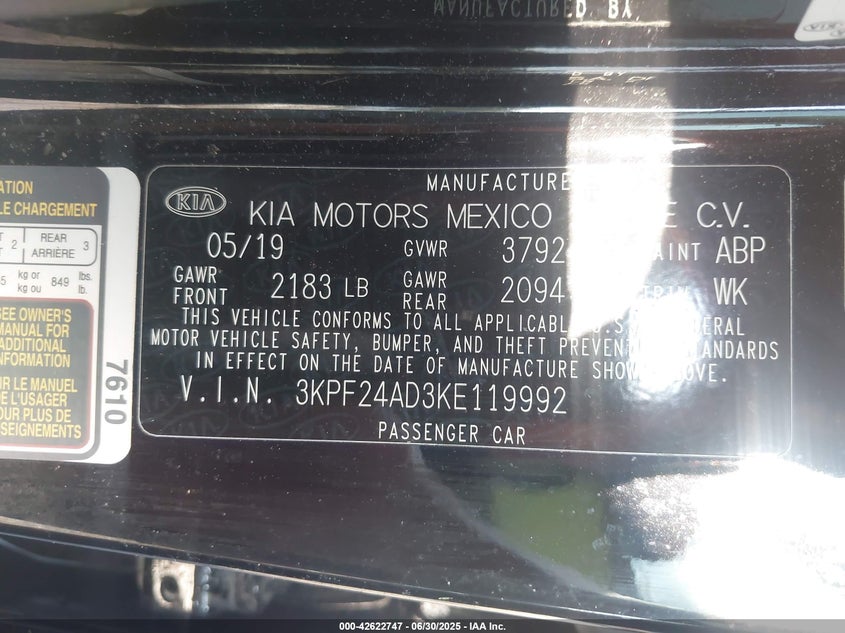 2019 KIA FORTE LXS - 3KPF24AD3KE119992