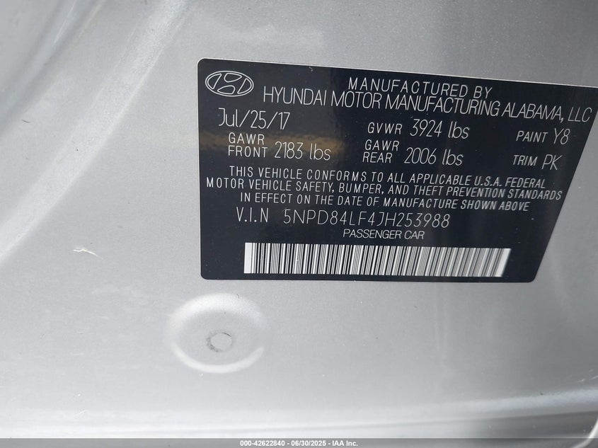 VIN 5NPD84LF4JH253988 2018 HYUNDAI ELANTRA SEL