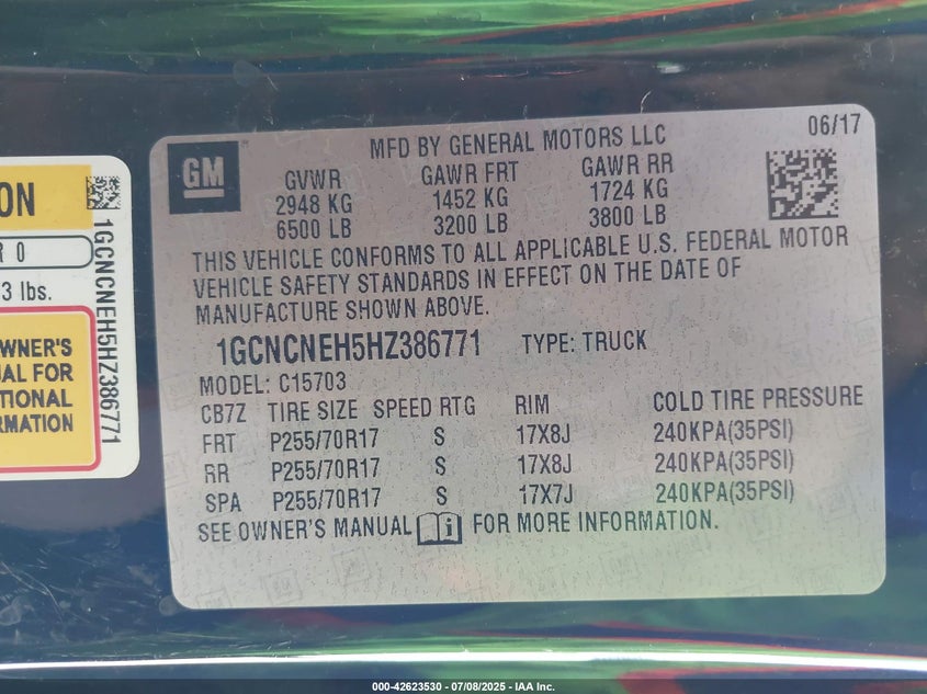 2017 CHEVROLET SILVERADO 1500 WT - 1GCNCNEH5HZ386771