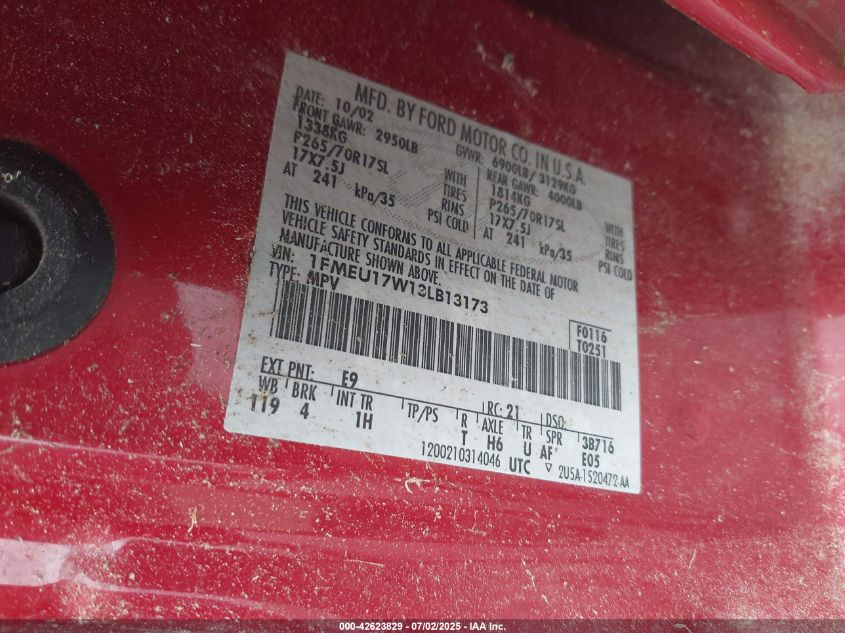 2003 Ford Expedition Eddie Bauer VIN: 1FMEU17W13LB13173 Lot: 42623829