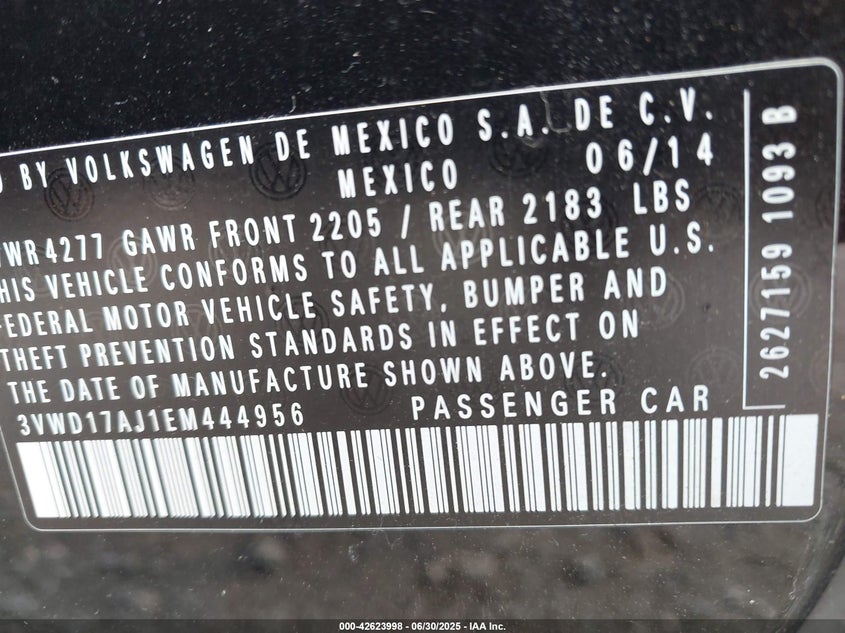 2014 VOLKSWAGEN JETTA 1.8T SE - 3VWD17AJ1EM444956