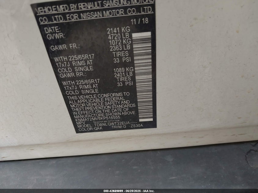 2019 NISSAN ROGUE SV - KNMAT2MV5KP516555