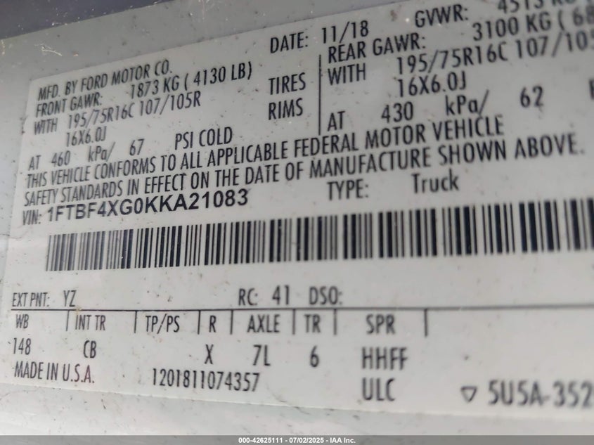 2019 FORD TRANSIT-350 - 1FTBF4XG0KKA21083