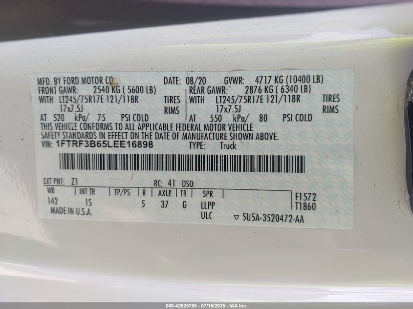1FTRF3B65LEE16898 2020 FORD F350 photo no. 8