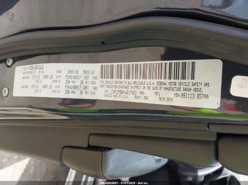 2017 Jeep Cherokee 75Th Anniversary Edition 4X4/Latitude 4X4 VIN: 1C4PJMCB0HW517423 Lot: 42625807