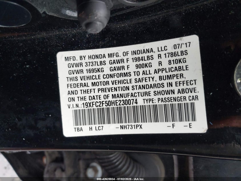 2017 HONDA CIVIC LX - 19XFC2F50HE230074