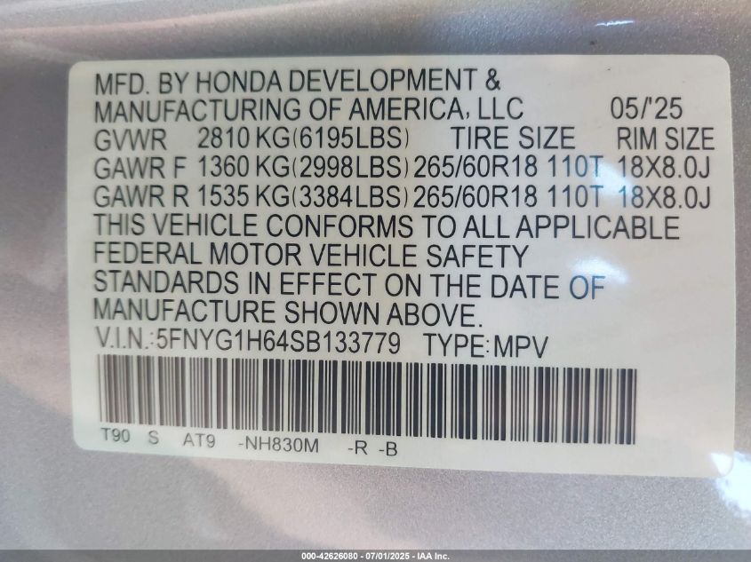 2025 Honda Pilot - 5FNYG1H64SB133779