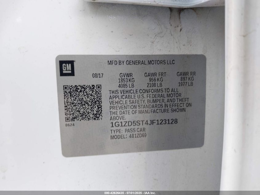 2018 Chevrolet Malibu Lt VIN: 1G1ZD5ST4JF123128 Lot: 42626435