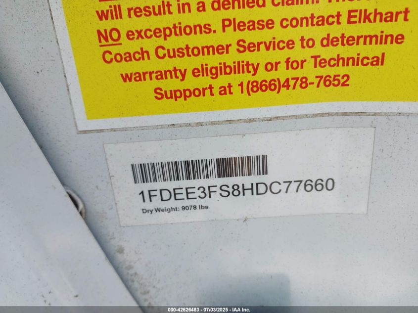 2017 Ford E-350 Cutaway VIN: 1FDEE3FS8HDC77660 Lot: 42626483