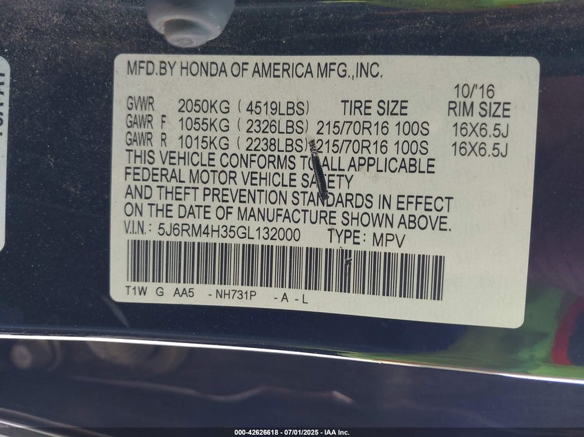 2016 HONDA CR-V LX - 5J6RM4H35GL132000