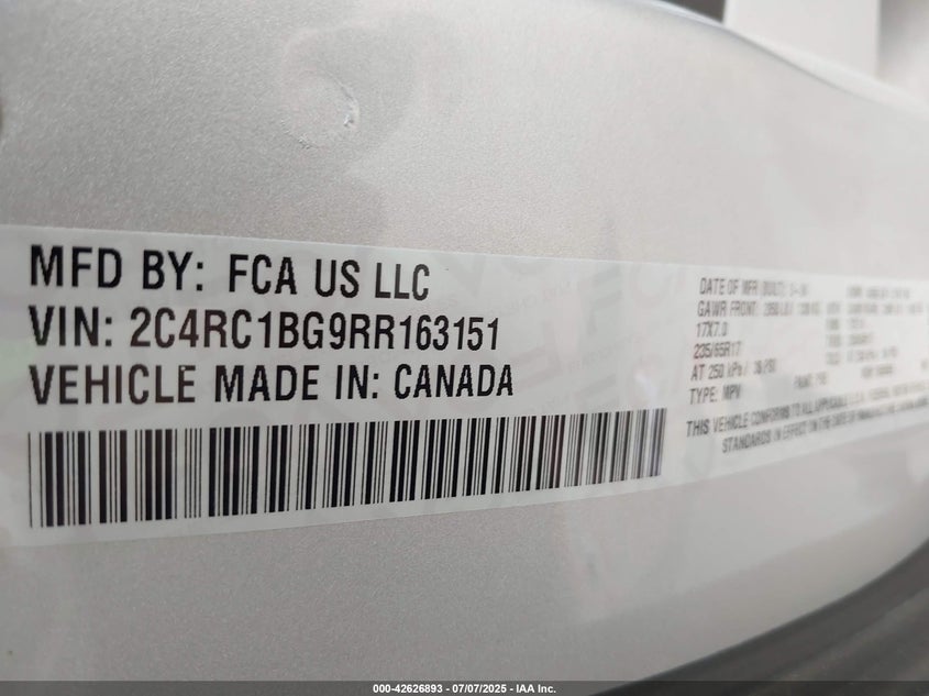 2024 Chrysler Pacifica Touring L VIN: 2C4RC1BG9RR163151 Lot: 42626893