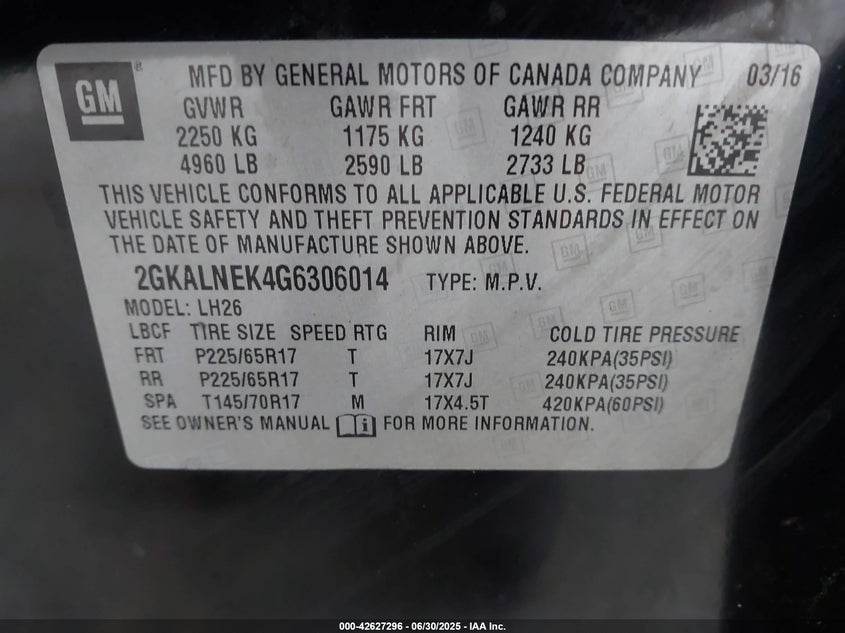 2016 GMC TERRAIN SLE-2 - 2GKALNEK4G6306014