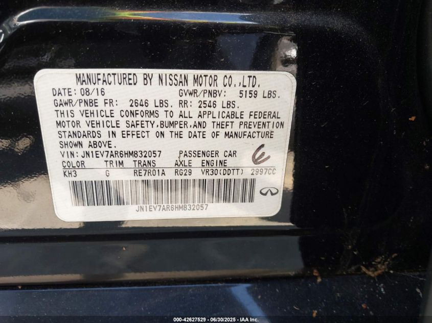 2017 Infiniti Q50 3.0T Sport VIN: JN1EV7AR6HM832057 Lot: 42627529