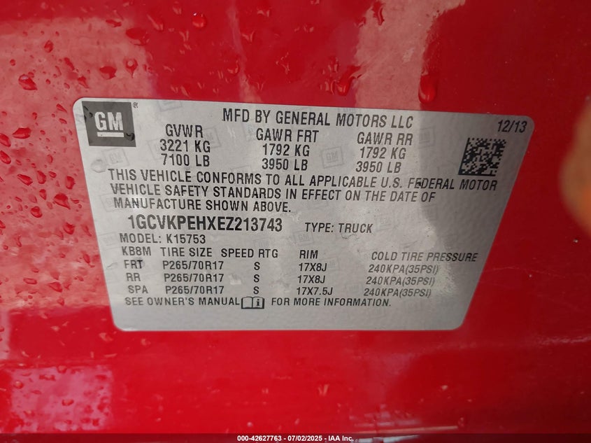 2014 CHEVROLET SILVERADO 1500 WORK TRUCK 2WT - 1GCVKPEHXEZ213743